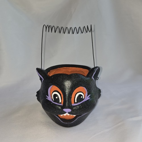 Glittery black cat paper mache - glittery,